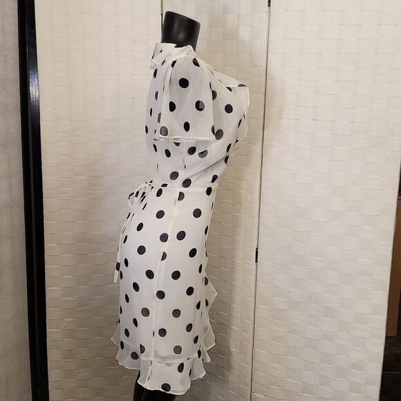 BRAND NEW KARL LAGERFELD PARIS WOMEN'S FAUX WRAP RUFFLE CHIFFON DRESS - Picture 10 of 16